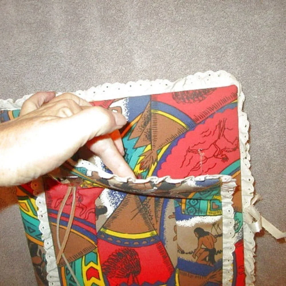 Vtg Native American Notebook Binder Padded Fabric Leather Conchos Southwestern